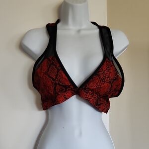 Frederick's of Hollywood Red and Black Lace Plunge Bra